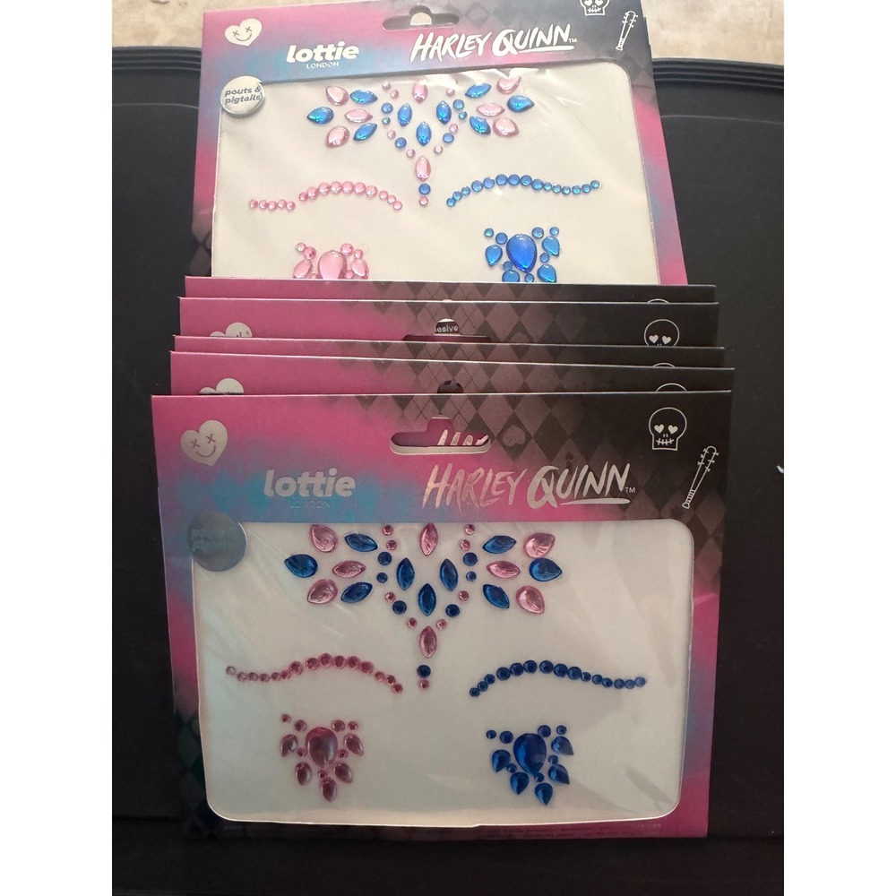 20 Lottie London Harley Quinn Face‎ Body Gems Pigtails Pink Blue Rhinestone NEW